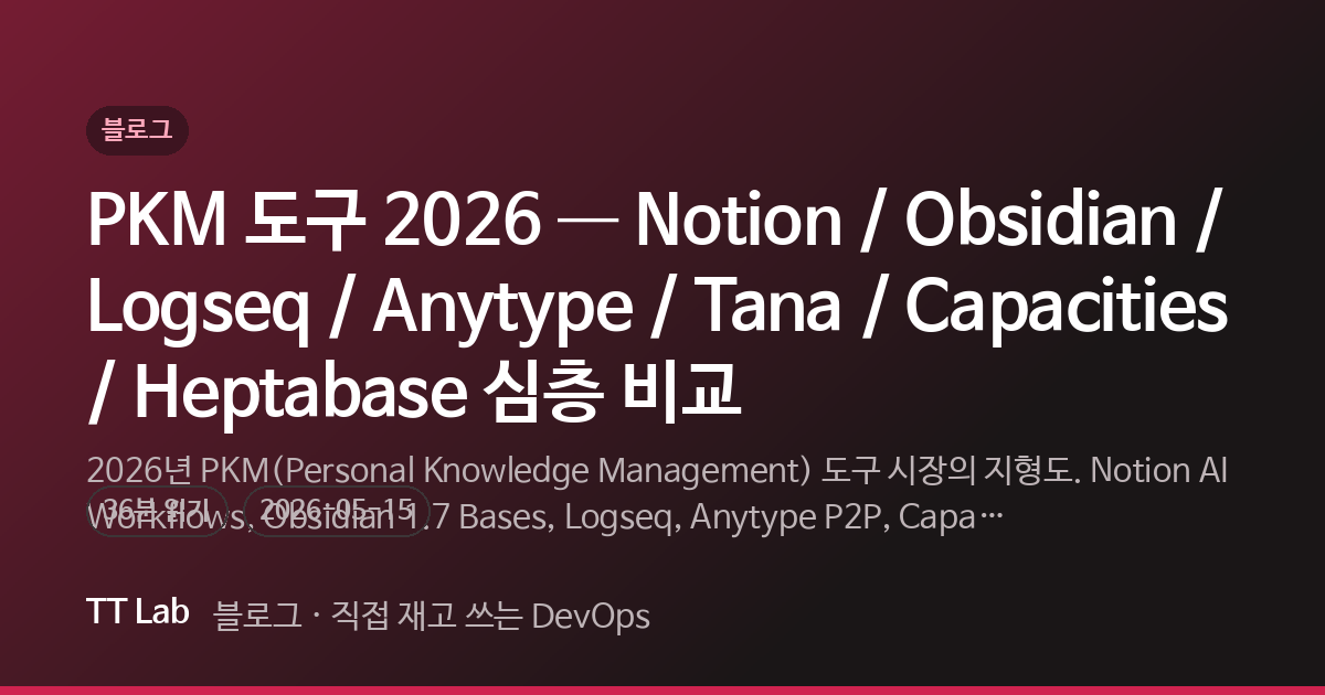 PKM 도구 2026 — Notion / Obsidian / Logseq / Anytype / Tana / Capacities ...