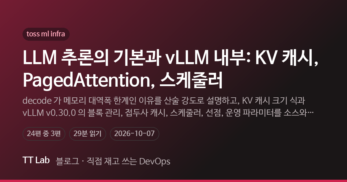 LLM 추론의 기본과 vLLM 내부: KV 캐시, PagedAttention, 스케줄러 — TT Lab 블로그